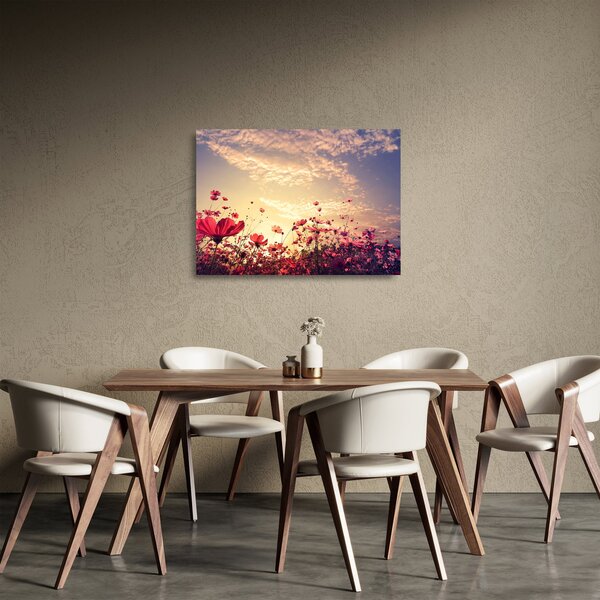 Sklenený obraz - Lúka s kvetmi (70x50 cm)