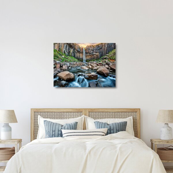Sklenený obraz - Vodopád Svartifoss, Island (70x50 cm)