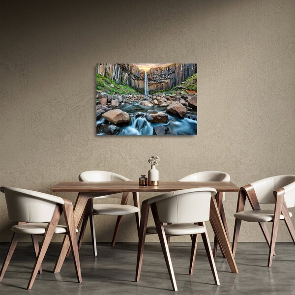 Sklenený obraz - Vodopád Svartifoss, Island (70x50 cm)