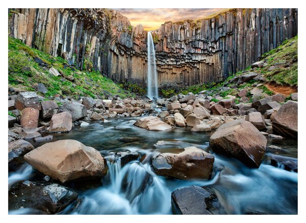 Sklenený obraz - Vodopád Svartifoss, Island (70x50 cm)