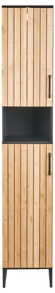 Stojaca kúpeľňová skrinka svetlohnedá čierna bambusové drevo MDF oceľ 170 x 30 cm s 6 policami úložný priestor moderný štýl kúpeľňa