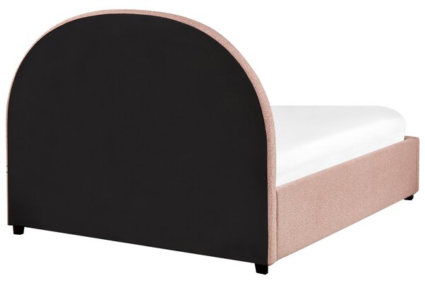 Posteľ s úložným priestorom pastelová ružová buklé čalúnenie 140 x 200 cm minimalistická retro dizajn