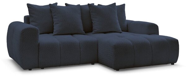 Modrá rozkladacia/s úložným priestorom rohová pohovka z textílie buklé (pravý roh/s leňoškou) Roxelane – Bobochic Paris