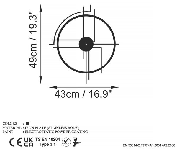 NÁSTENNÉ HODINY čierna 43/49/0,15 cm - Hodiny, Online Only
