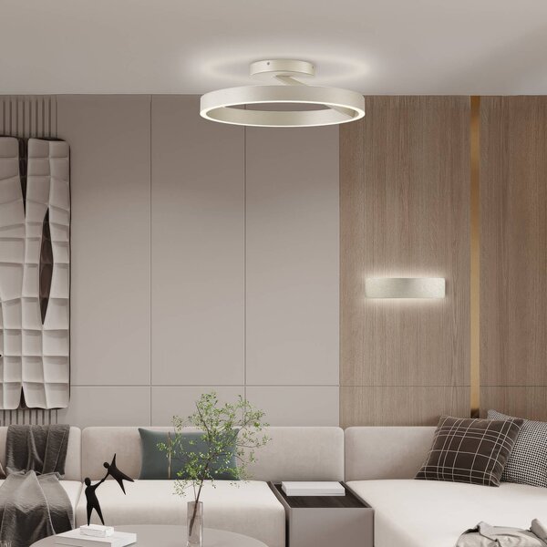 Stropné LED svetlo Saturn, Ø 50 cm, krémovo-strieborná farba, kov, Krémová / jantárovo žltá, Obývacia izba / jedáleň, kov, Moderný, Stropné svetlo polkruhové s priestorom