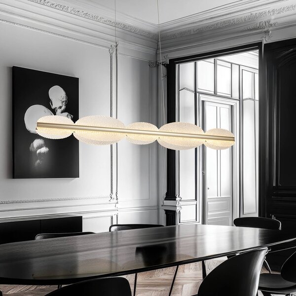 LED závesné svietidlo Evana, strieborná farba, dĺžka 120 cm, kov, Jasné / priehľadné, Obývacia izba / jedáleň, kov, Závesné svietidlo