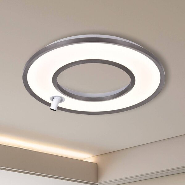 Stropné LED svetlo Valeria, sivá brúsená, Ø 60 cm, kov, Hliník / sivá / zinok, Obývacia izba / jedáleň, Hliník, Moderný, Závesné svietidlo