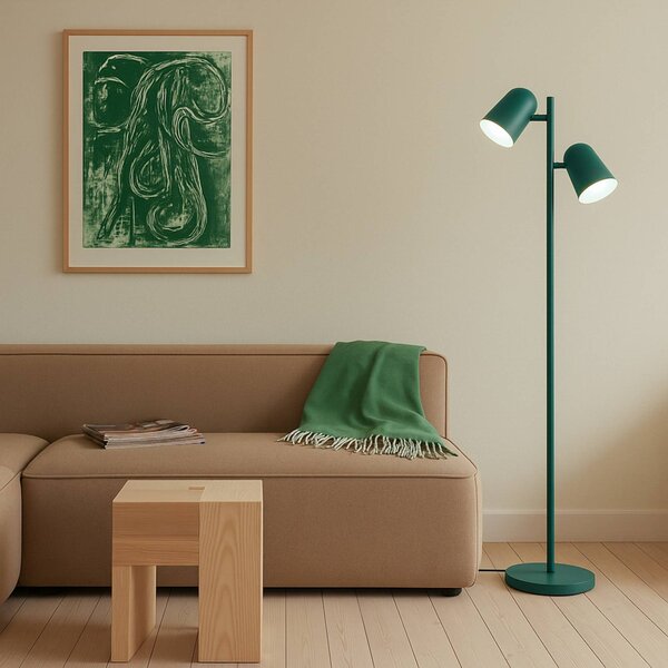 Stojacia lampa Lindby Isara, zelená, 165 cm, 2-pl., kov, E27, Zelená, Obývacia izba / jedáleň, kov, Moderný, Stojaca lampa