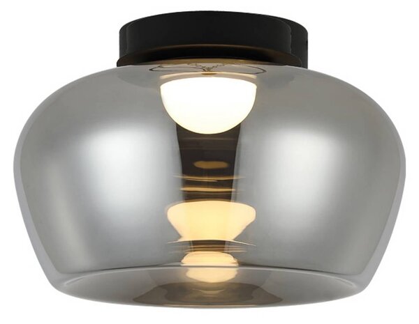 Stropné LED svetlo Nadia, Ø 38 cm, dymovo šedé, sklo, Hliník / sivá / zinok, Obývacia izba / jedáleň, Sklo, Stropné svetlo polkruhové s priestorom