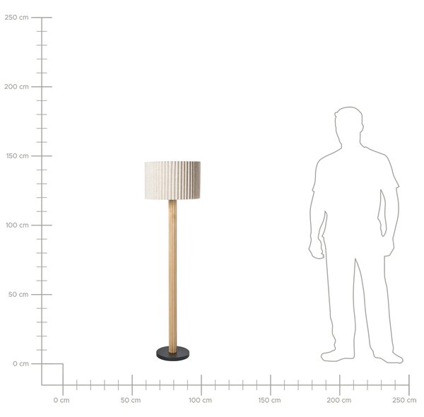 Stojaca lampa svetlobéžová ľan látkové tienidlo podstavec z kaučukového dreva moderný škandinávsky štýl obývacia izba spálňa