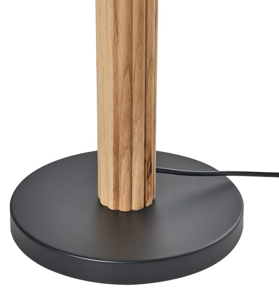 Stojaca lampa svetlobéžová ľan látkové tienidlo podstavec z kaučukového dreva moderný škandinávsky štýl obývacia izba spálňa