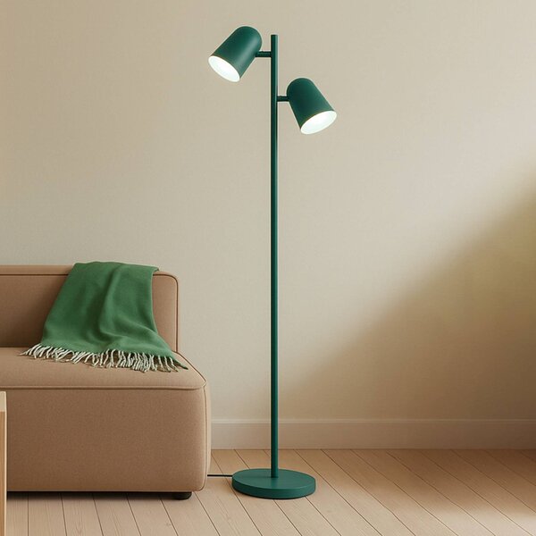 Stojacia lampa Lindby Isara, zelená, 165 cm, 2-pl., kov, E27, Zelená, Obývacia izba / jedáleň, kov, Moderný, Stojaca lampa