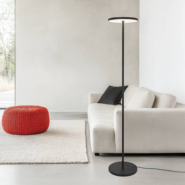 LED stojacia lampa Demy, čierna, výška 170 cm, kov, Čierna, Obývacia izba / jedáleň, Hliník, Moderný, Stolová lampa