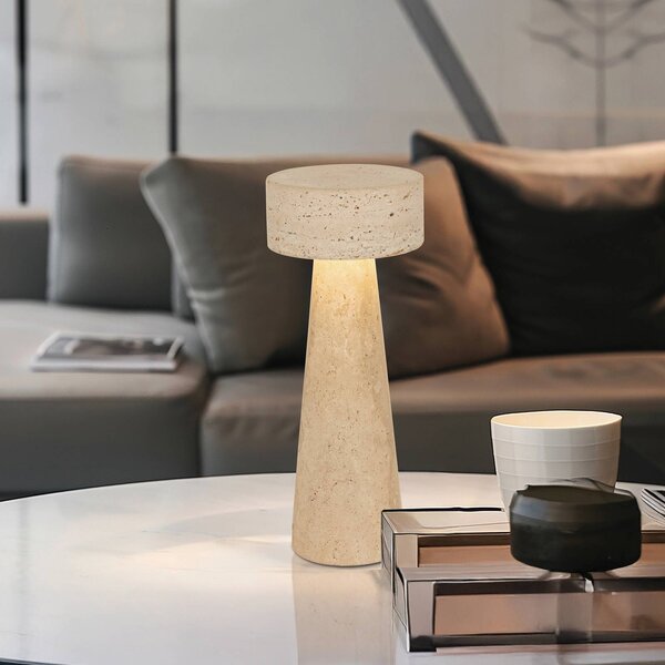 Viokef Stolová LED lampa Serenity, béžová, výška 31 cm, kameň, Krémová / jantárovo žltá, Obývacia izba / jedáleň, Kameň, Stojacie svietidlo