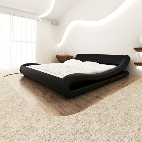 Posteľ s matracom, čierna, umelá koža 180x200 cm