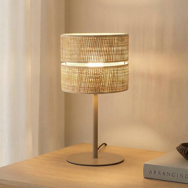 Stolová lampa Calma, béžová, raphia, výška 38 cm, E27, Krémová / jantárovo žltá, Obývacia izba / jedáleň, Stojacie svietidlo