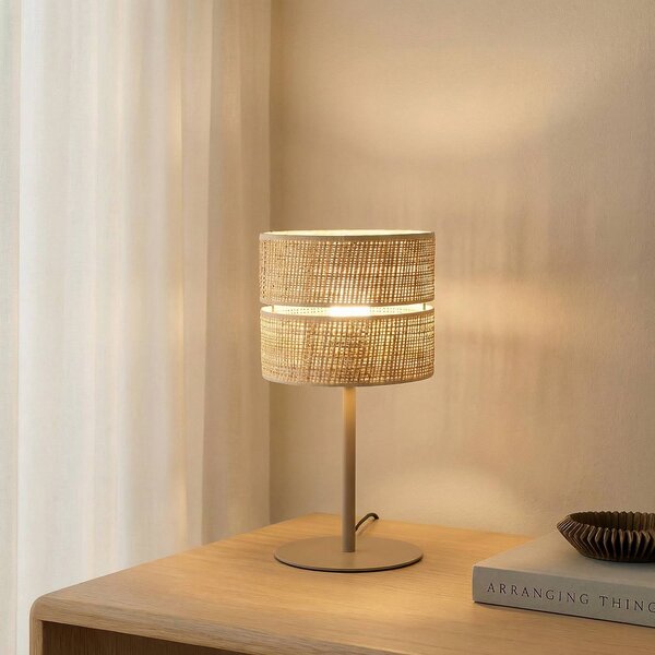 Stolová lampa Calma, béžová, raphia, výška 38 cm, E27, Krémová / jantárovo žltá, Obývacia izba / jedáleň, Stojacie svietidlo