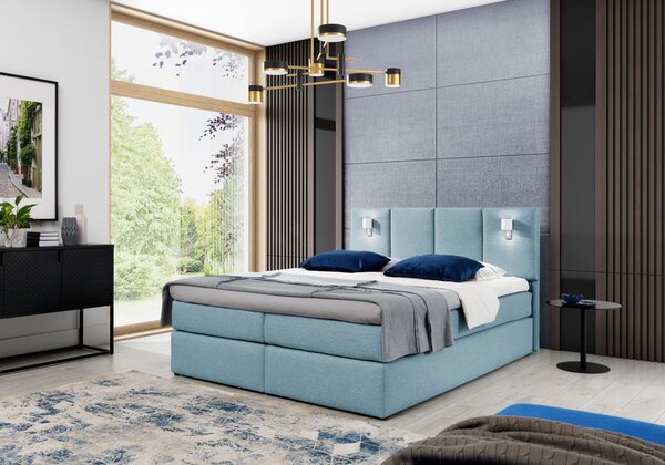 Boxspringová posteľ s lampami DANUTA - 200x200, svetlo modrá + topper ZDARMA