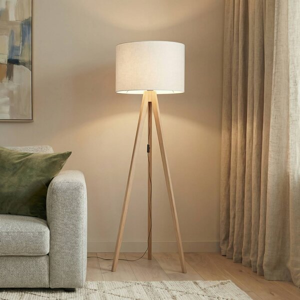 Stojacia lampa Grand, krémová/borovica, výška 145 cm, E27, Svetlé drevo, Obývacia izba / jedáleň, Drevo, Moderný, Stojaca lampa