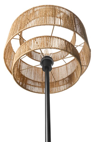Stojaca lampa prírodná papierová šnúra matný čierny podstavec boho štýl obývačka spálňa