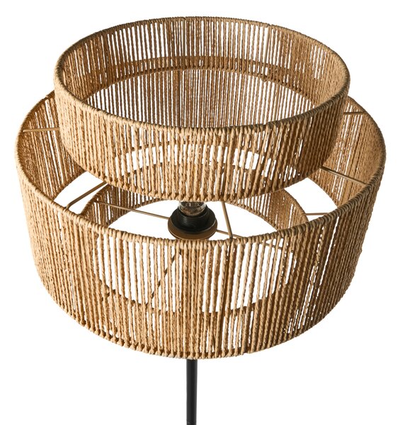 Stojaca lampa prírodná papierová šnúra matný čierny podstavec boho štýl obývačka spálňa