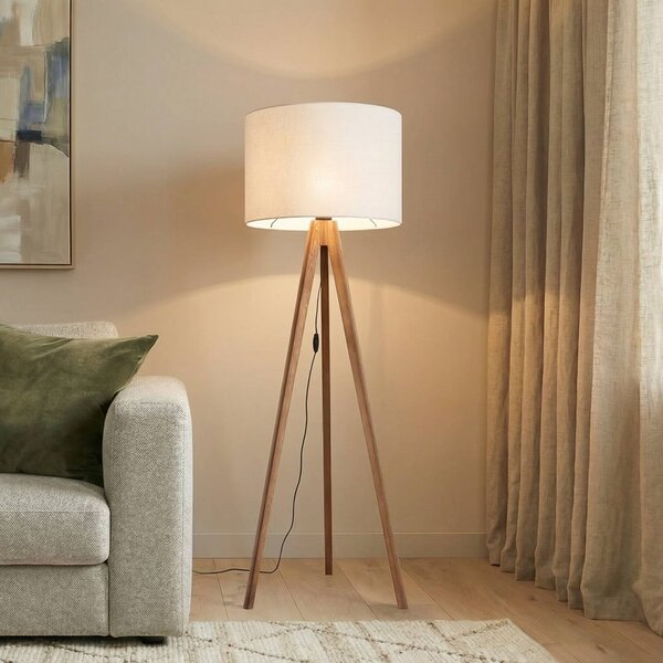 TK Lighting Stojacia lampa Grand, krémová/orechová, výška 145 cm, E27, Tmavé drevo, Obývacia izba / jedáleň, Drevo, Moderný, Stojaca lampa