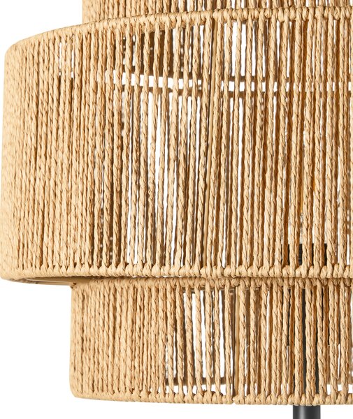 Stojaca lampa prírodná papierová šnúra matný čierny podstavec boho štýl obývačka spálňa