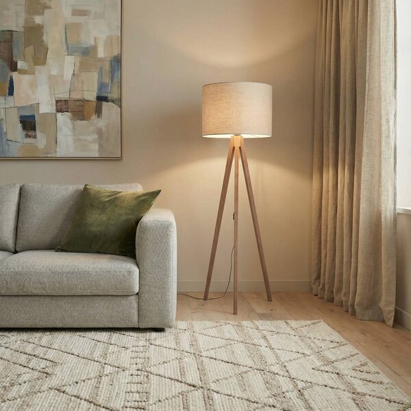 TK Lighting Stojacia lampa Grand, béžová/orech, výška 145 cm, E27, Tmavé drevo, Obývacia izba / jedáleň, Drevo, Moderný, Stojaca lampa