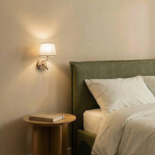 Nástenné svetlo Maja, piesková farba, textil, lampa na citanie, výška 25 cm, Krémová / jantárovo žltá, Spálňa, Textil / látka / hodváb