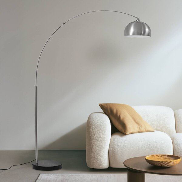 Lindby Oblúkové svietidlo Hernando, nikel, oceľ, výška 188 cm, Hliník / sivá / zinok, Obývacia izba / jedáleň, kov, Moderný, Oblúková stojaca lampa