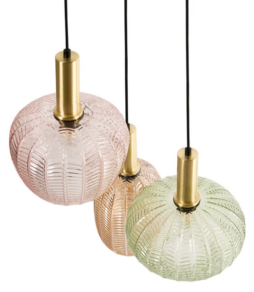 Závesné svietidlo 3 farebné sklenené tienidlá visiaca lampa kovová konštrukcia retro štýl