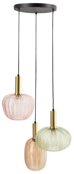 Závesné svietidlo 3 farebné sklenené tienidlá visiaca lampa kovová konštrukcia retro štýl