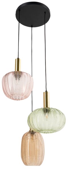 Závesné svietidlo 3 farebné sklenené tienidlá visiaca lampa kovová konštrukcia retro štýl