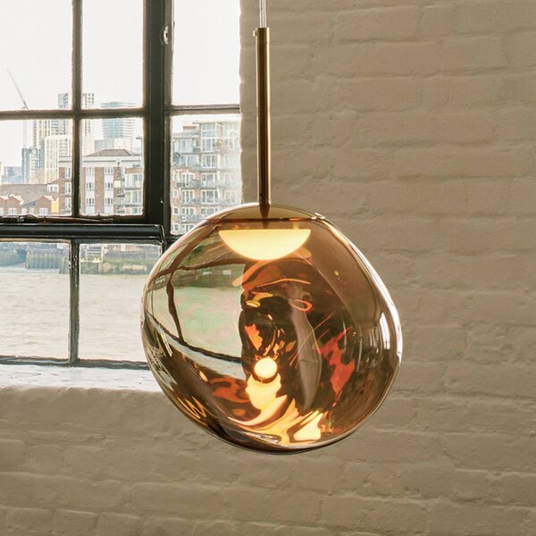 Tom Dixon LED závesné svietidlo Melt, Ø 28 cm, bronzová farba, Hnedá / staromosadz, Obývacia izba / jedáleň, Plast, Dizajn, Závesné svietidlo
