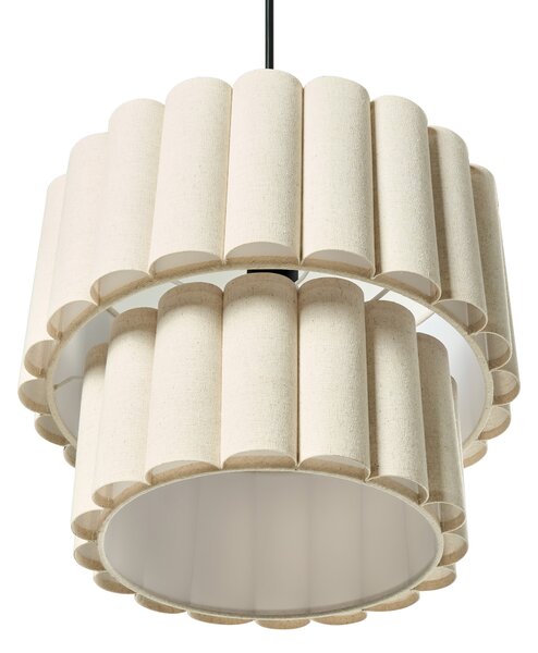 Závesná lampa svetlobéžová ľan látkové tienidlo matná čierna základňa moderný škandinávsky štýl obývacia izba jedáleň