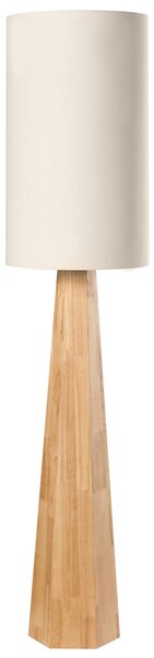 Stojaca lampa prírodná kaučukové drevo béžové látkové tienidlo moderný štýl obývacia izba spálňa