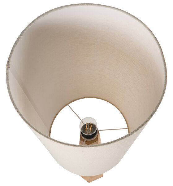 Stojaca lampa prírodná kaučukové drevo béžové látkové tienidlo moderný štýl obývacia izba spálňa