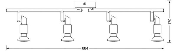 OSRAM stropné bodové svetlá, strieborný, kovový, 4-pl. GU10-LED 2 700 K, Chrómová / strieborná, Hliník
