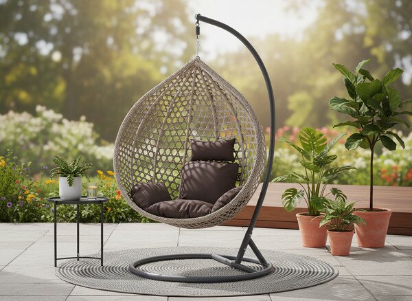 Závesné kreslo SOLARIA XL sivé / hnedé / tmavosivé FAT0223
