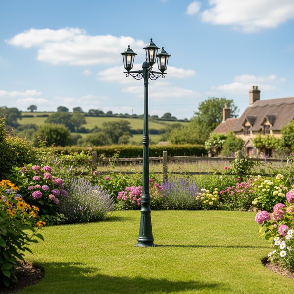 Klasická vonkajšia lampa tmavozelená 217cm 3-svetlá IP44 - New Haven