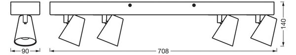 OSRAM stropné LED svetlo NEPTUNE, CLICK-SELECT, 4 bodové svetlá, biele, Biela / opálová, Obývacia izba / jedáleň, kov, Moderný, Stropné svetlo