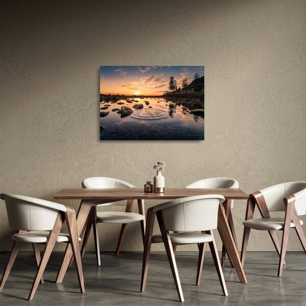 Sklenený obraz vodnej hladiny pri západe slnka (70x50 cm)