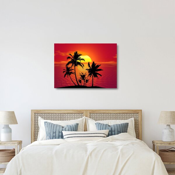Sklenený obraz siluety ostrova s palmami (70x50 cm)