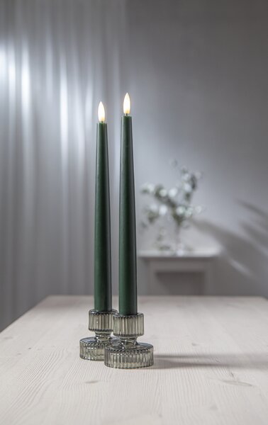 LED sviečka Flamme Slim Green 28 cm – set 2 ks + diaľkové ovládanie