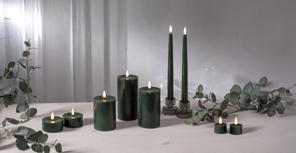 LED sviečka Flamme Slim Green 28 cm – set 2 ks + diaľkové ovládanie