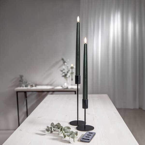 LED sviečka Flamme Slim Green 28 cm – set 2 ks + diaľkové ovládanie