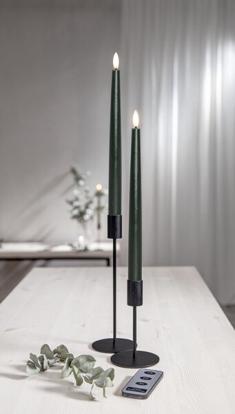 LED sviečka Flamme Slim Green 28 cm – set 2 ks + diaľkové ovládanie