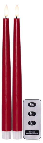LED sviečka Flamme Slim Red 28 cm – set 2 ks + diaľkové ovládanie