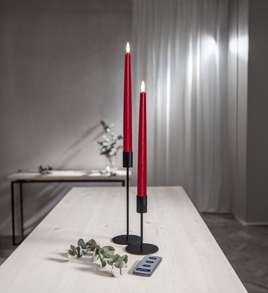 LED sviečka Flamme Slim Red 28 cm – set 2 ks + diaľkové ovládanie