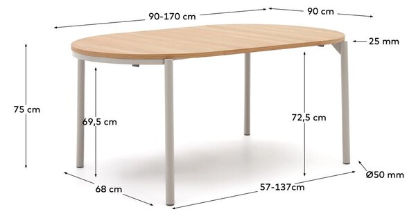 Okrúhly rozkladací jedálenský stôl s doskou v dubovom dekore v prírodnej farbe ø 90 cm Montuiri – Kave Home